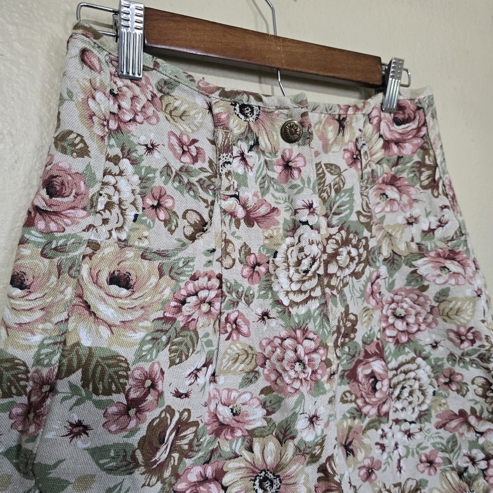 ​🌸 Vintage 90s Floral Lace Trim High Waist Mini Shorts Size 27 Pink Cream - Picture 5 of 6
